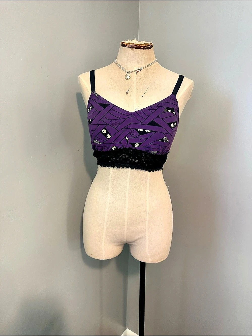 Purple & Black Printed Crop Top